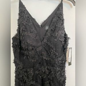 NWT black floor length / black tie dress with rose details